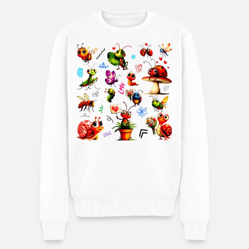 Cute Lovely Bugs - Happy Insects Illustration - Männer Premium Bio Pullover - Weiß