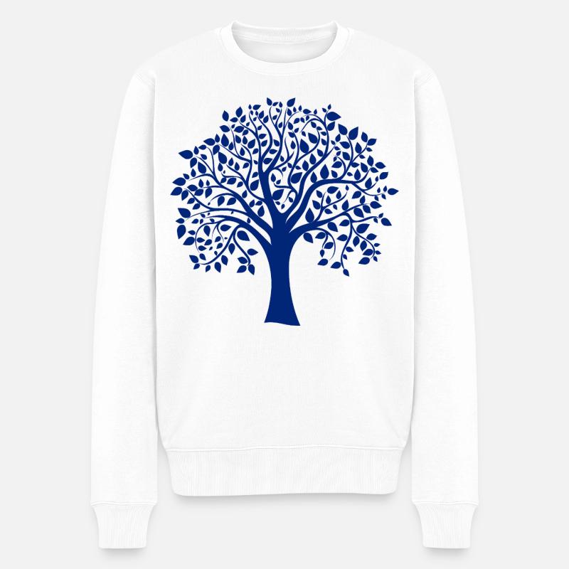 Basis-Blau-Jumbo-Baum-Print-Silhouette - Männer Premium Bio Pullover - Weiß