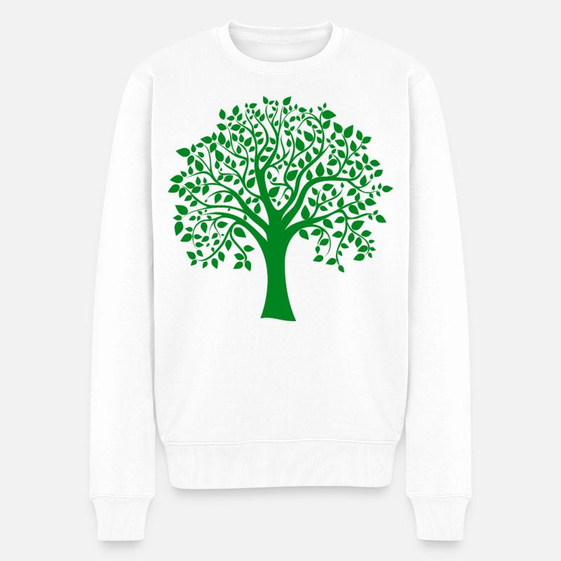 Grüne Jumbo-Baum-Print-Silhouette - Männer Premium Bio Pullover - Weiß