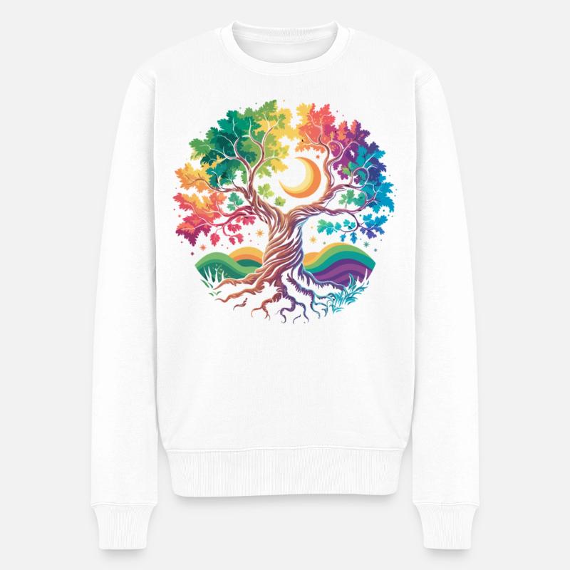 Regenbogenbaum Mondzauber - Männer Premium Bio Pullover - Weiß