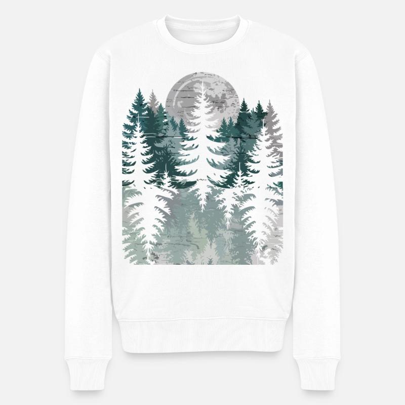 Nachtwald Silhouette mit Mond - Männer Premium Bio Pullover - Weiß