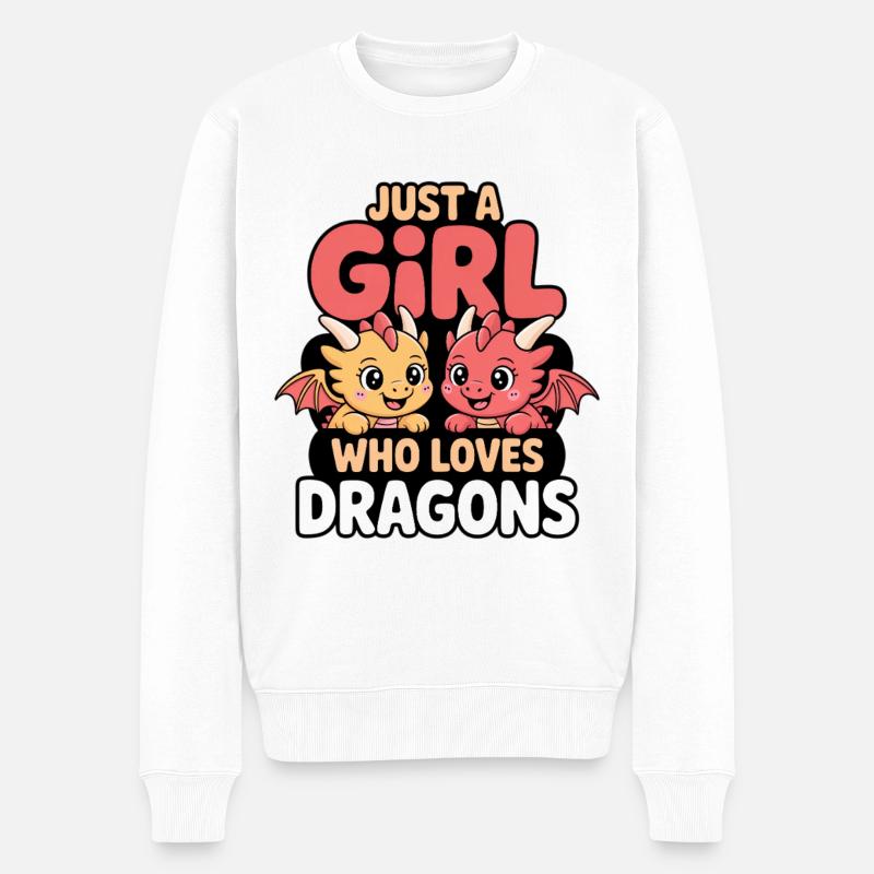 Nur ein Mädchen welches Drachen liebt - Männer Premium Bio Pullover - Weiß