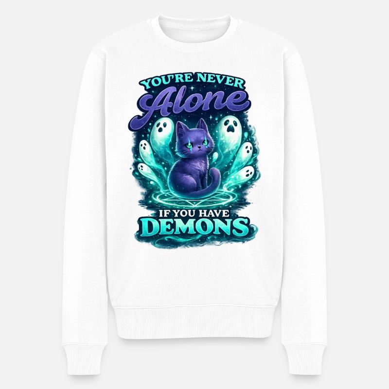 Chat Démon – Tu n’es jamais seul - Pull Premium bio Homme - blanc