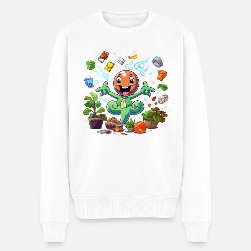 Fröhlicher Pflanzensuperheld - Männer Premium Bio Pullover - Weiß