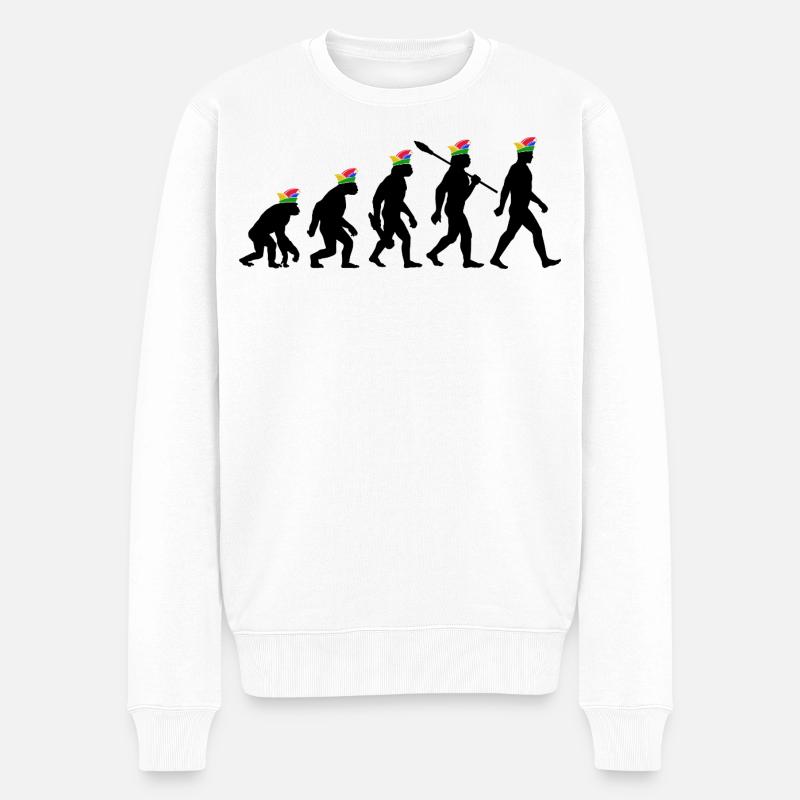 Homo Carnival | Évolution des Fous, Engraissé - Pull Premium bio Homme - blanc