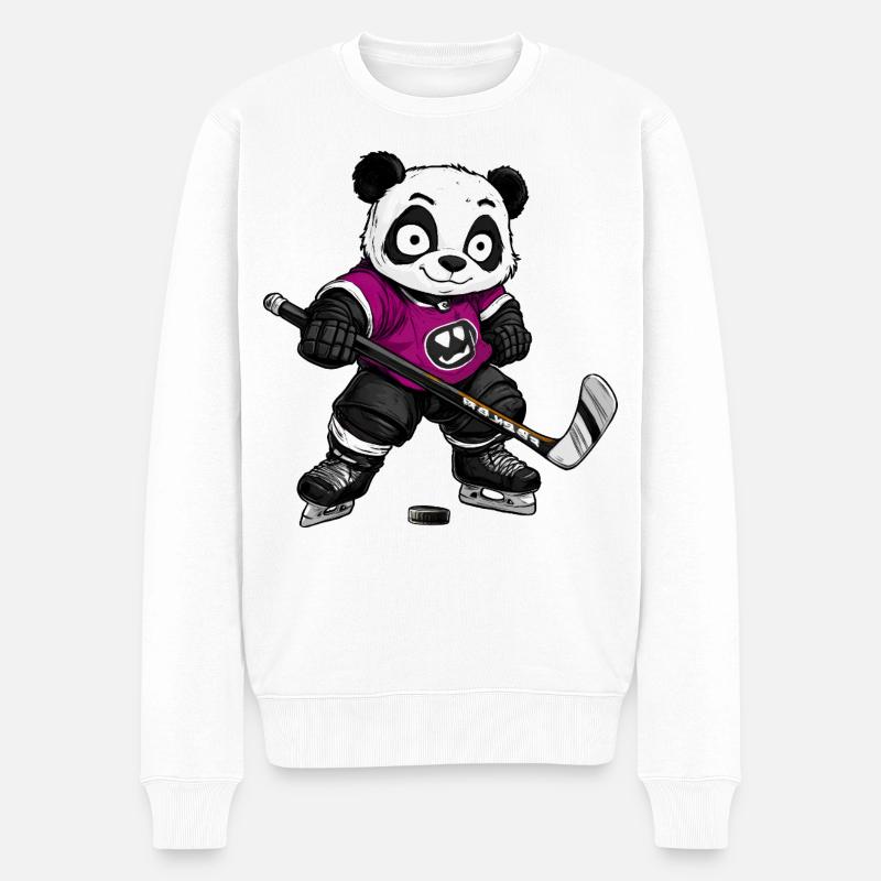 Eishockeyspieler Panda - Männer Premium Bio Pullover - Weiß