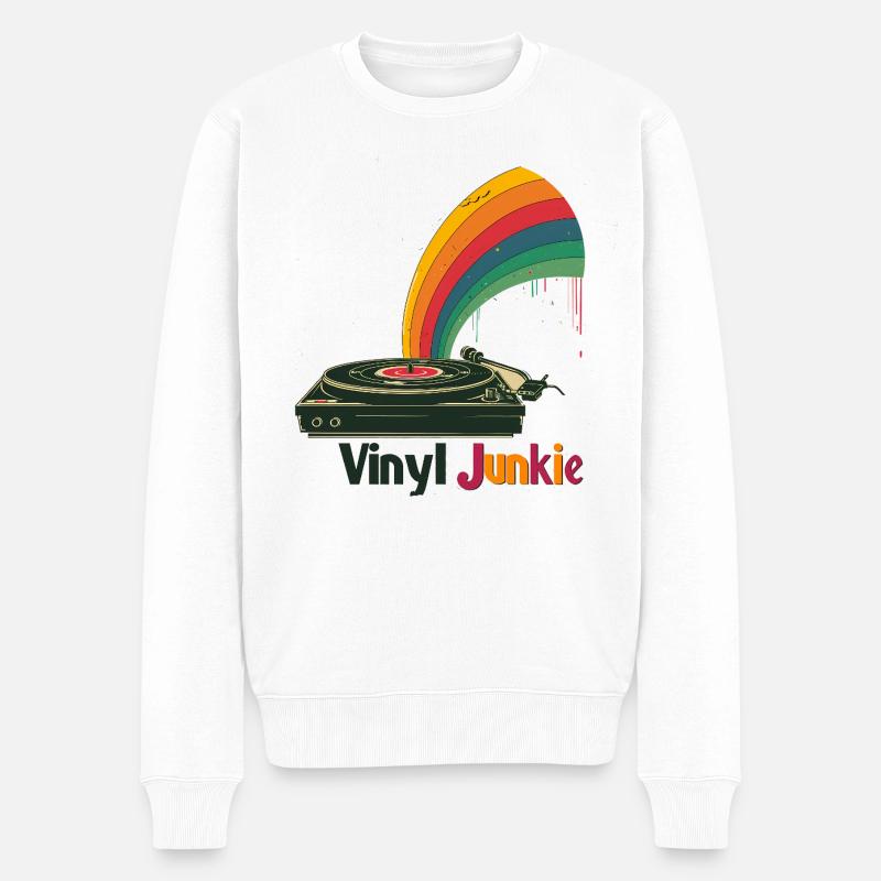 Vinyl Junkie Retro Turntable Design - Männer Premium Bio Pullover - Weiß
