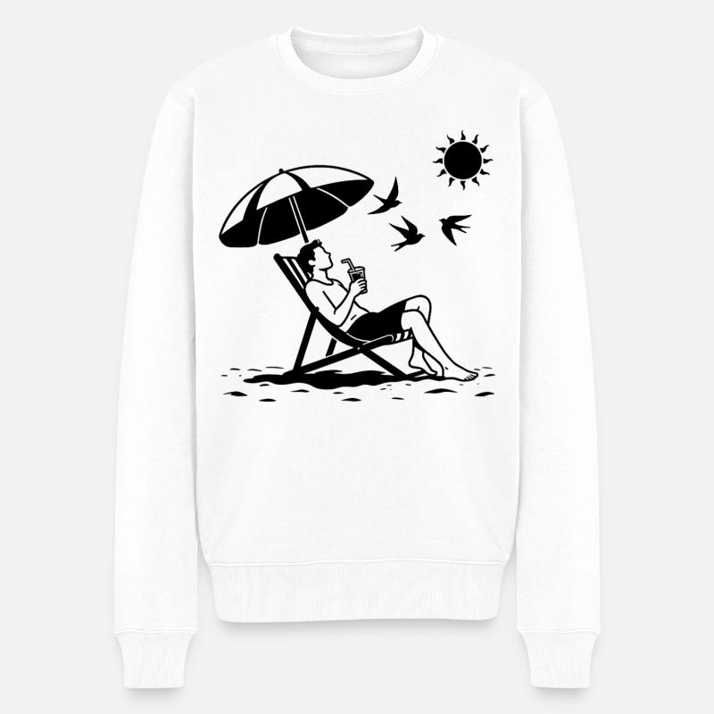 Entspannung im Liegestuhl am Strand - Männer Premium Bio Pullover - Weiß