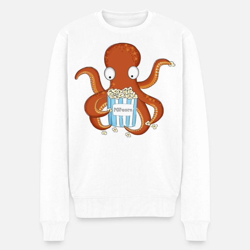 Popcorn Krake - Männer Premium Bio Pullover - Weiß