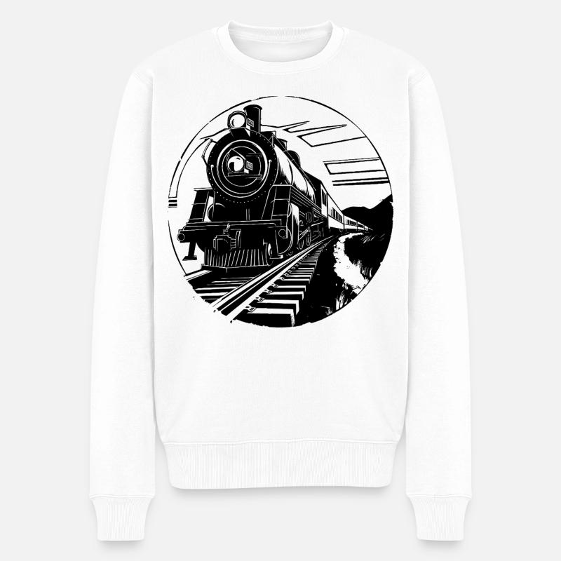 Eisenbahn Zeichnung - Männer Premium Bio Pullover - Weiß