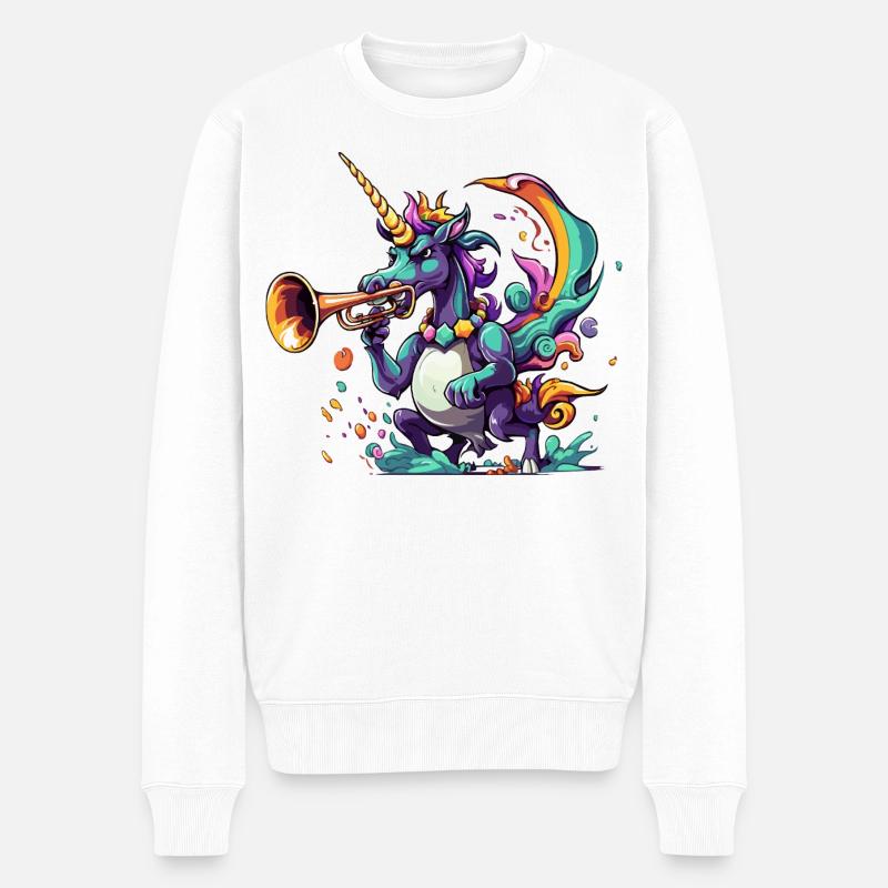 Farbexplosion Einhorn-Trompeter - Männer Premium Bio Pullover - Weiß