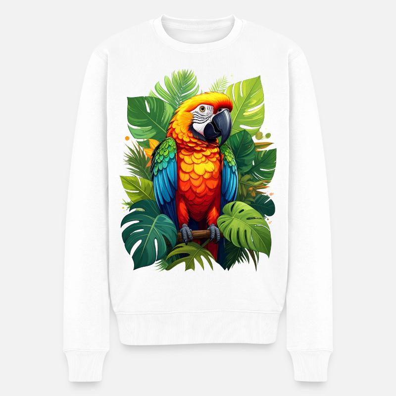 Papagei im Dschungel - Männer Premium Bio Pullover - Weiß