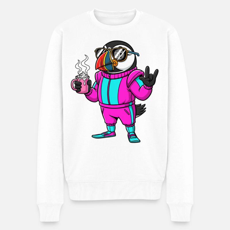 Stylischer Vogel im Ski-Overall mit Kaffee - Männer Premium Bio Pullover - Weiß