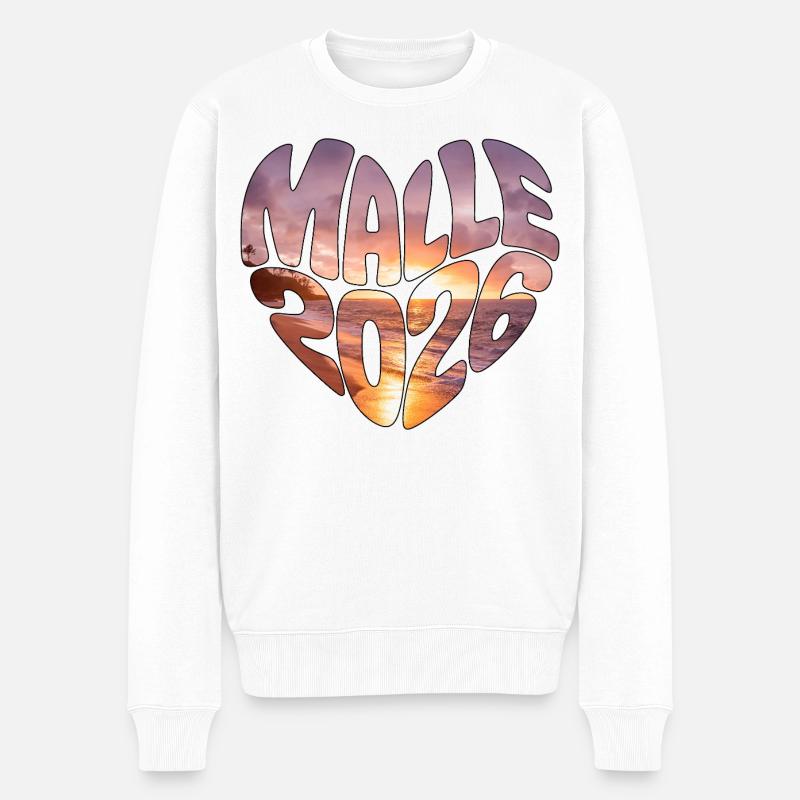 Mallorca Malle 2026 Herz (Version Sonnenuntergang) - Männer Premium Bio Pullover - Weiß