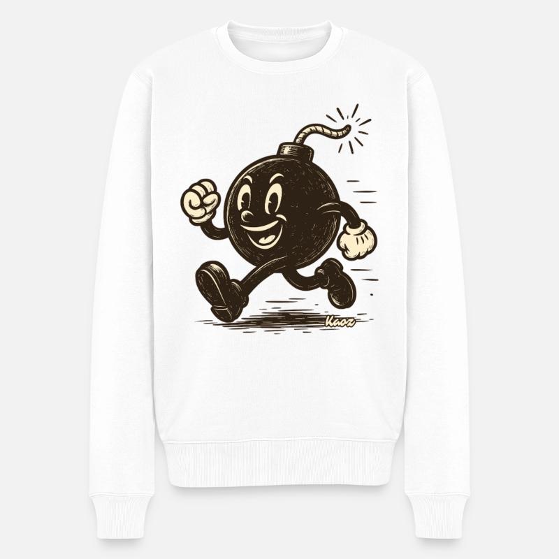 Laufende Cartoon-Bombe - Männer Premium Bio Pullover - Weiß