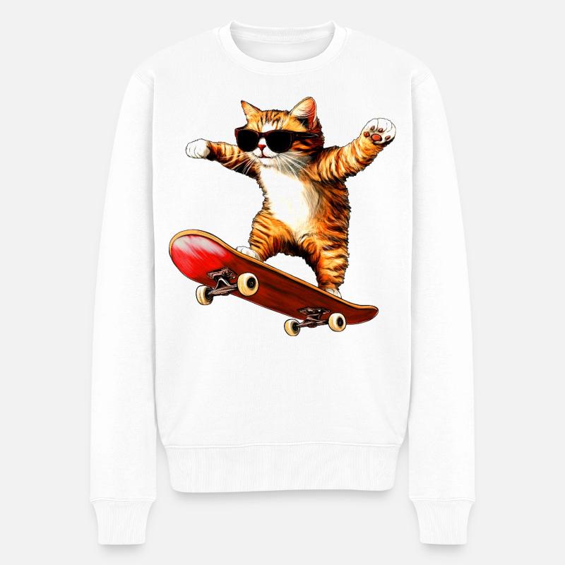 Katzen Skateboard - Männer Premium Bio Pullover - Weiß