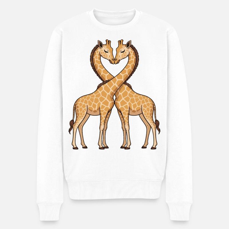 Herzförmiges Giraffen-Duo - Männer Premium Bio Pullover - Weiß