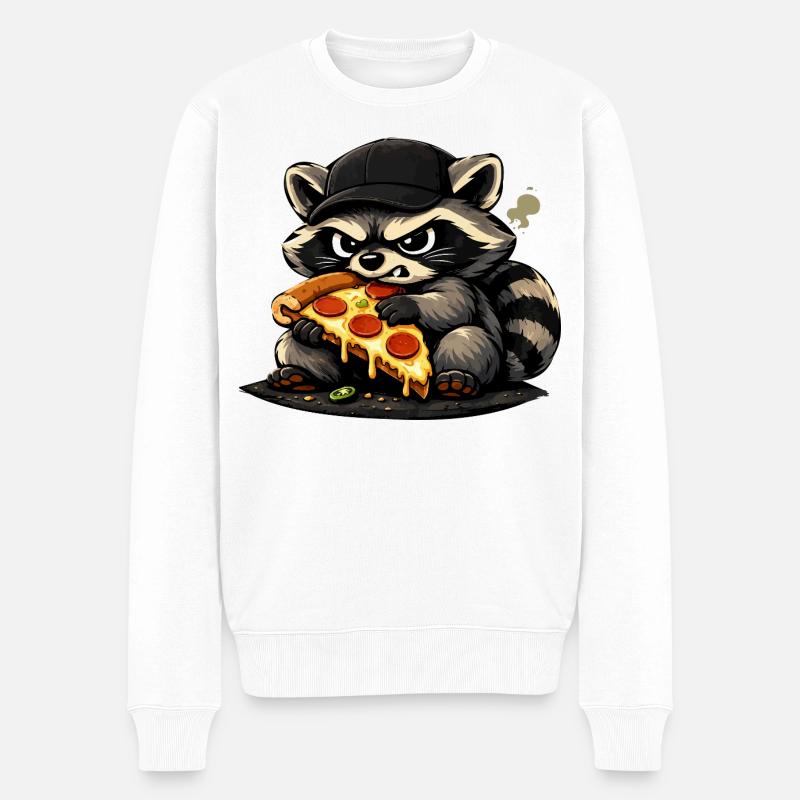 Pizza-Raccoon mit Hut - Männer Premium Bio Pullover - Weiß