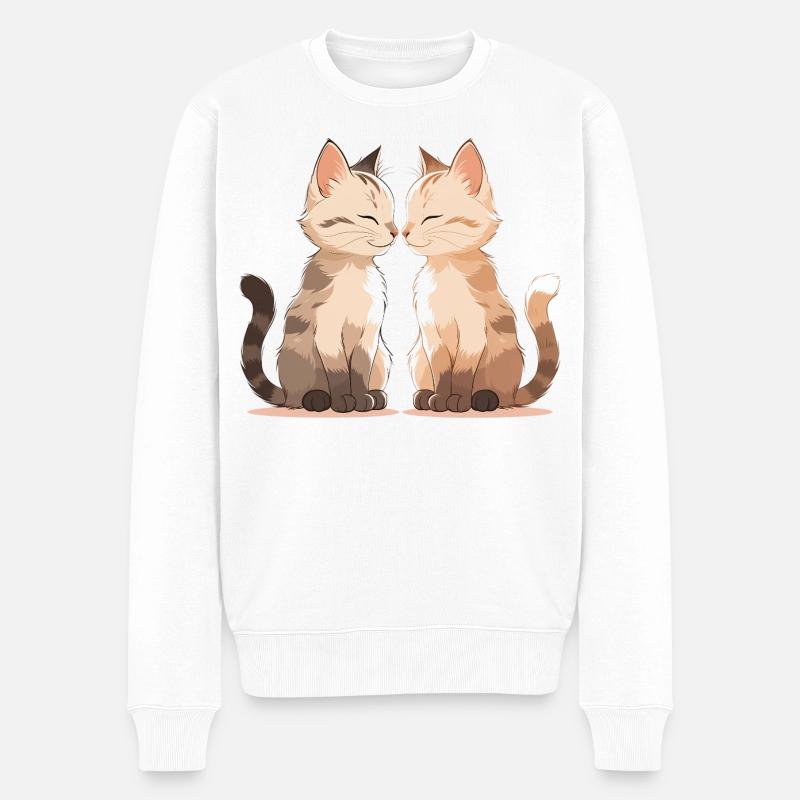 Katzenkuss Zweisamkeit - Männer Premium Bio Pullover - Weiß