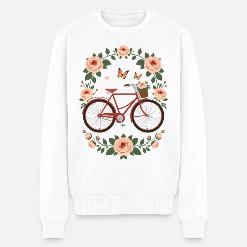 Rotes Fahrrad im Rosengarten - Männer Premium Bio Pullover - Weiß