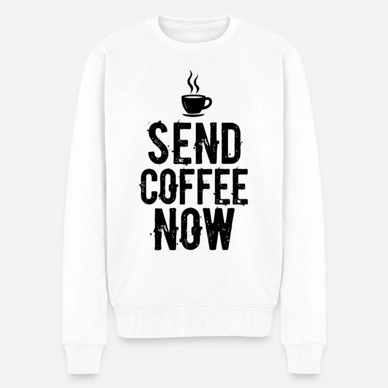 Send Coffee Now Kaffee Koffein Spruch - Männer Premium Bio Pullover - Weiß