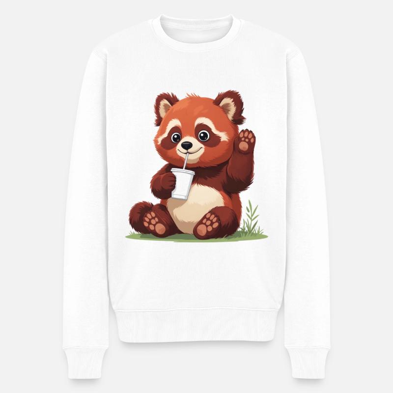 Roter Panda mit Strohhalm - Männer Premium Bio Pullover - Weiß