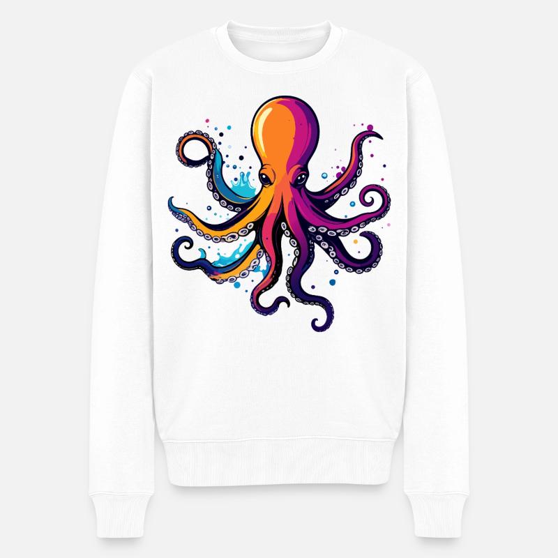 Farverig blæksprutte Neonblæk-drøm - Økologisk premium-sweatshirt til mænd - hvid