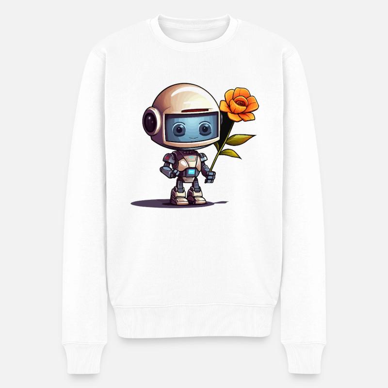 Petit robot avec une rose - Pull Premium bio Homme - blanc