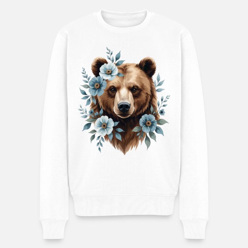 Ours avec cadre de fleurs bleues - Pull Premium bio Homme - blanc