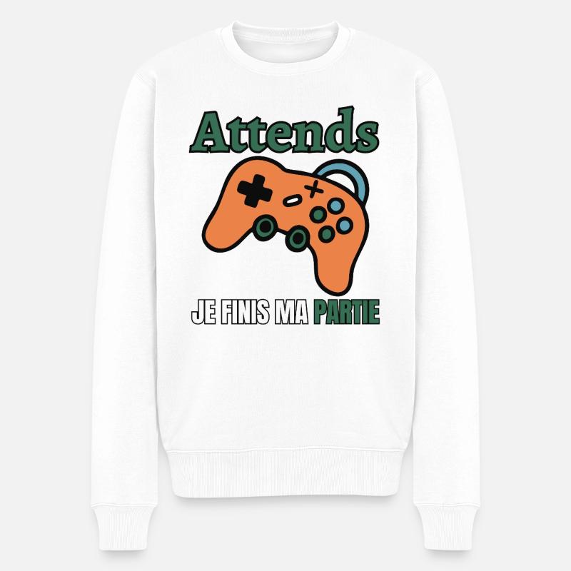 Warte, ich beende mein Spiel gerade - Männer Premium Bio Pullover - Weiß