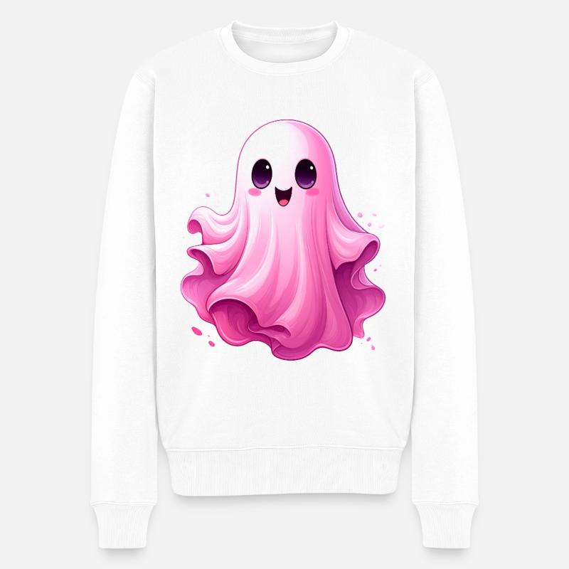 Niedliches rosa Gespenst - Männer Premium Bio Pullover - Weiß