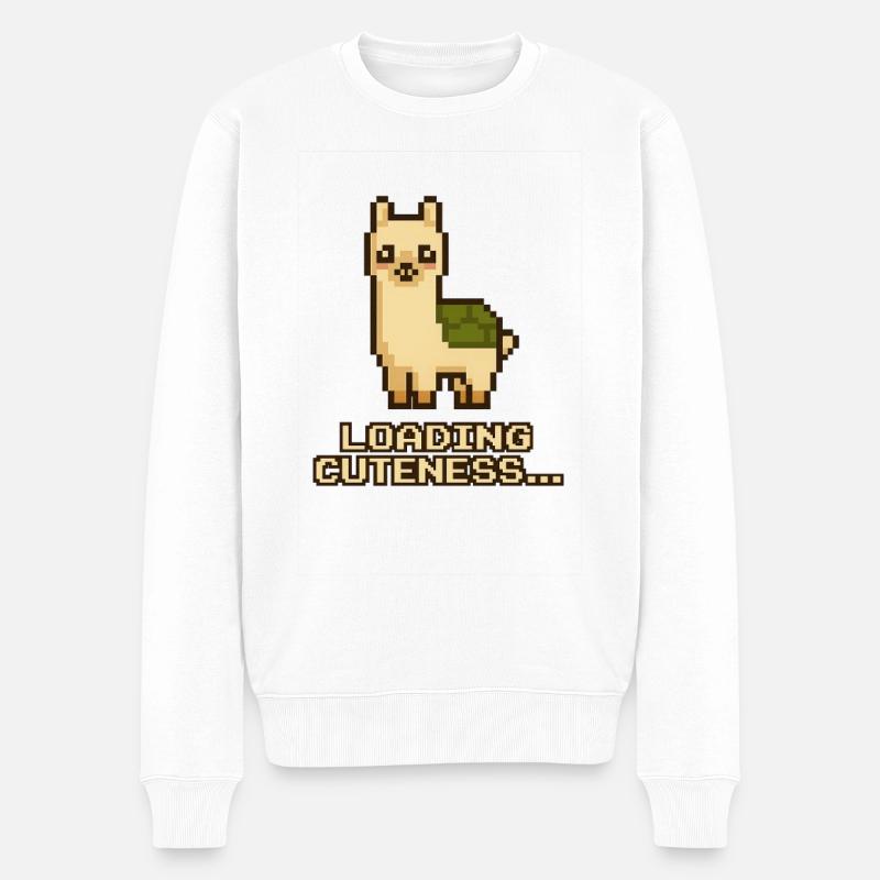 Pixel-Lama: Laden der Niedlichkeit - Männer Premium Bio Pullover - Weiß