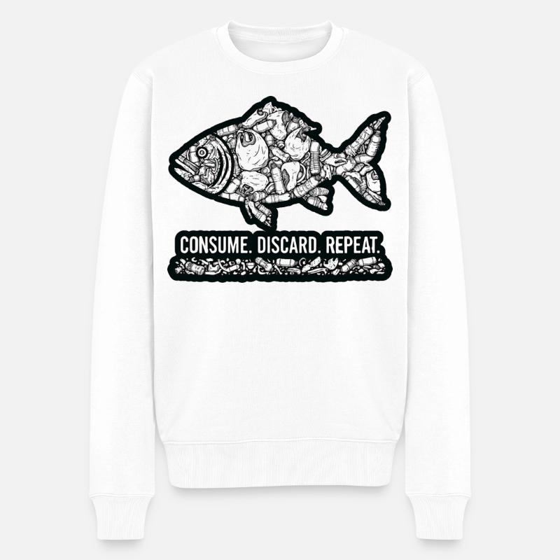 Poisson Déchets: Consomme Jette Répète - Pull Premium bio Homme - blanc