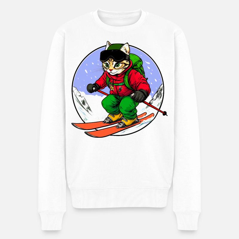 Skifahrer Katze Freeride - Männer Premium Bio Pullover - Weiß