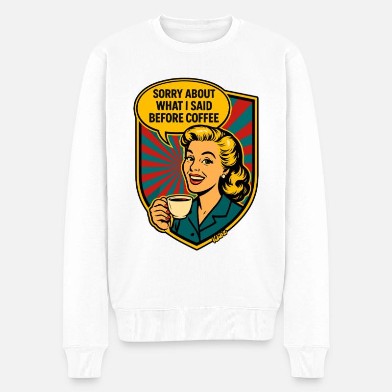 Bevor Kaffee – Retro Meme - Männer Premium Bio Pullover - Weiß