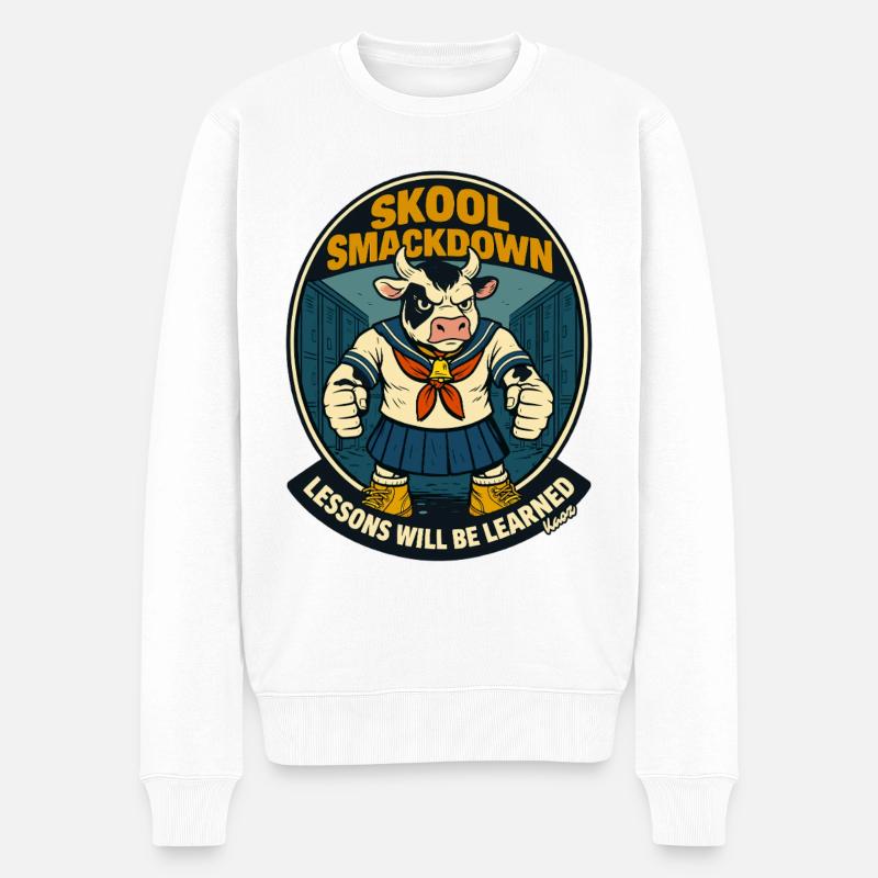 Affrontement de vaches à l’école - Pull Premium bio Homme - blanc