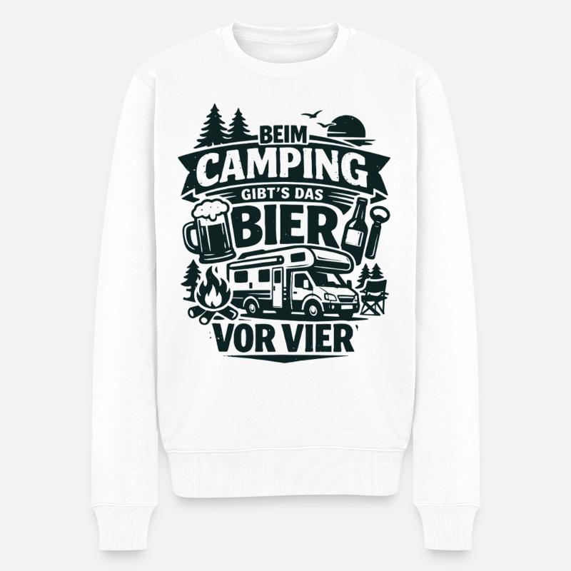 Bier Vor Vier Beim Camping - Männer Premium Bio Pullover - Weiß