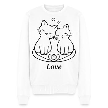 Un couple de chats mignons adore l’art en ligne | Style romantique du chat - Pull Premium bio Homme - blanc - Devant - Thijin (182cm)