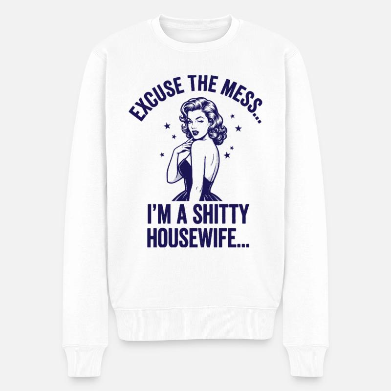 Ehrliche Hausfrau Ironie Retro Design - Männer Premium Bio Pullover - Weiß