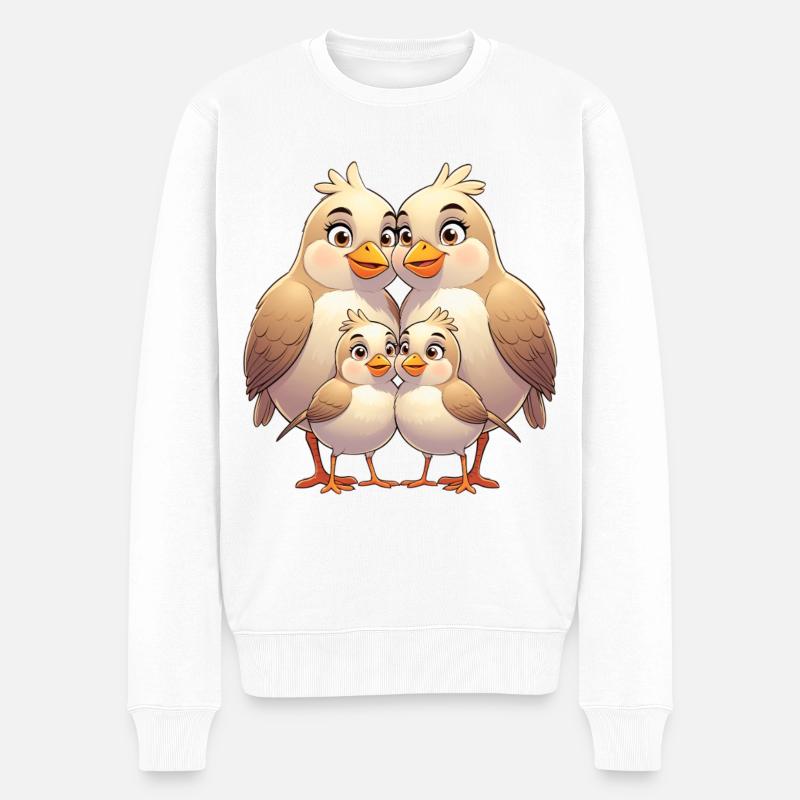 Vogel Familienkuschel - Männer Premium Bio Pullover - Weiß