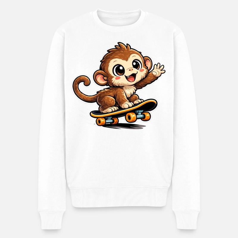 Skate Affe Cartoon - Männer Premium Bio Pullover - Weiß