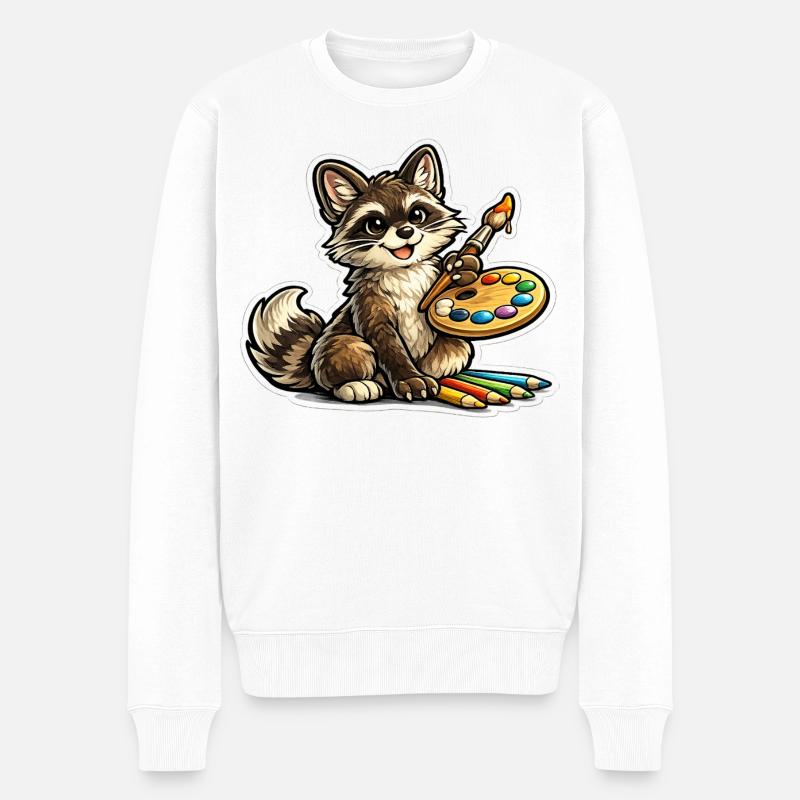 Kleiner Mal-Raccoon - Männer Premium Bio Pullover - Weiß
