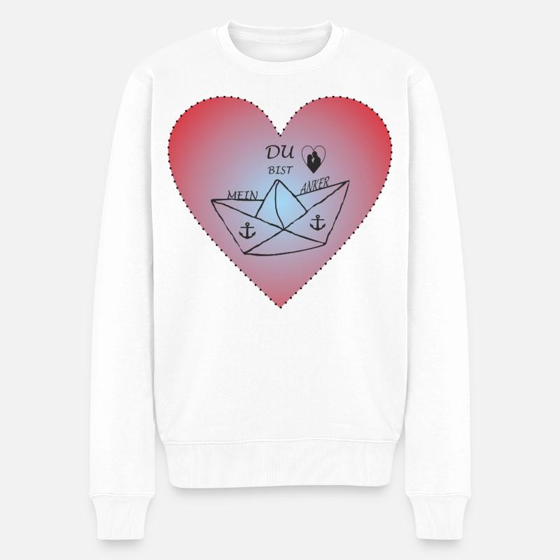 Herz Liebespaar Schiff Anker - Männer Premium Bio Pullover - Weiß
