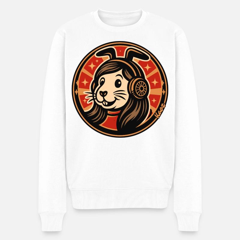 Kaninchen Kopfhörer Badge - Männer Premium Bio Pullover - Weiß