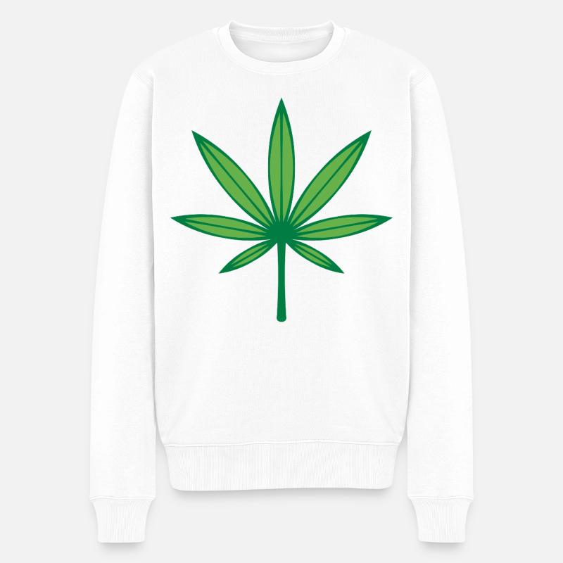 Cannabis / Marijuana / Chanvre (Contour / 2C Vert) - Pull Premium bio Homme - blanc