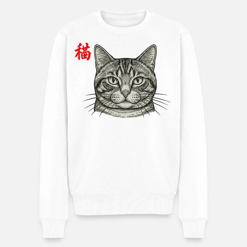 Katze Asiatisch - Männer Premium Bio Pullover - Weiß