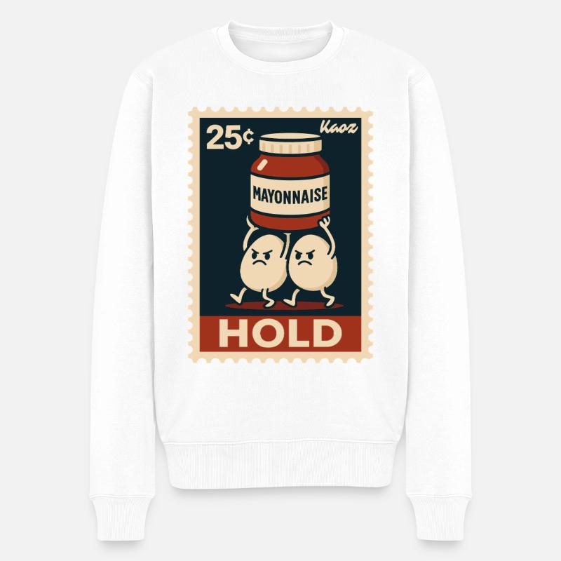 Zwei Eier tragen mit Mayonnaise - Männer Premium Bio Pullover - Weiß