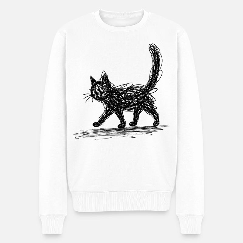 Minimalistisch, Gezeichnete Katze, Minimalismus - Männer Premium Bio Pullover - Weiß