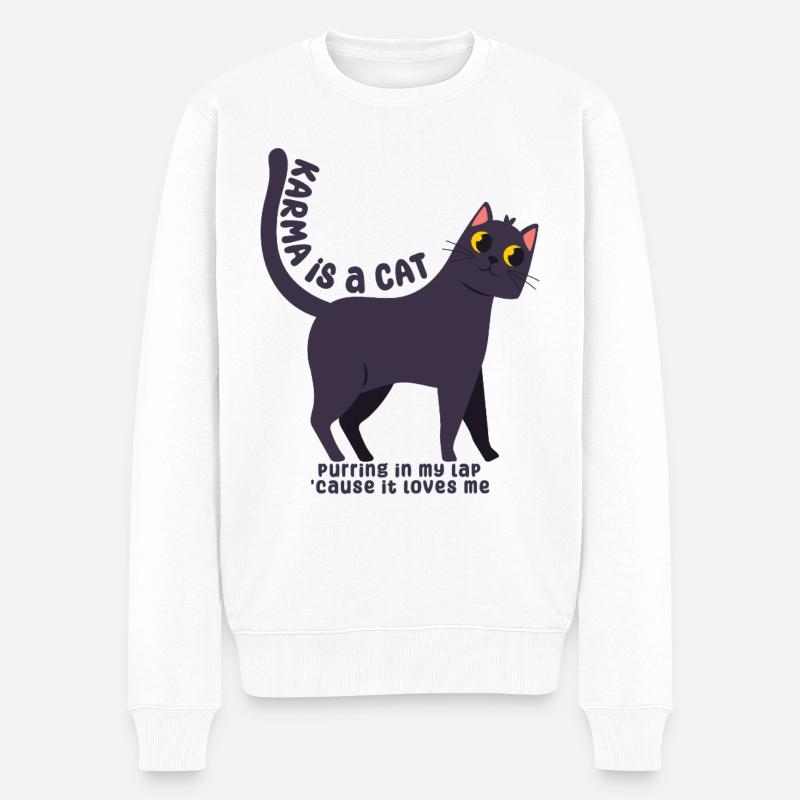 Karma ist eine Katze - Männer Premium Bio Pullover - Weiß