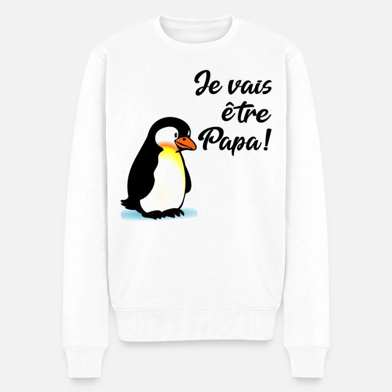 Kündigen Sie Baby-Daddy-Pinguin an - Männer Premium Bio Pullover - Weiß